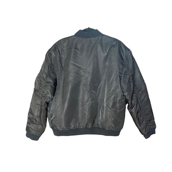 Men CLENCH JEANS Bomber Jacket L Black Orange Nylon Front Zipper  Pocket Ribbed - Picture 9 of 13